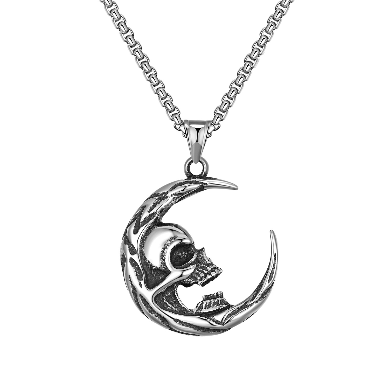 Crescent Skull Titanium Steel Necklace