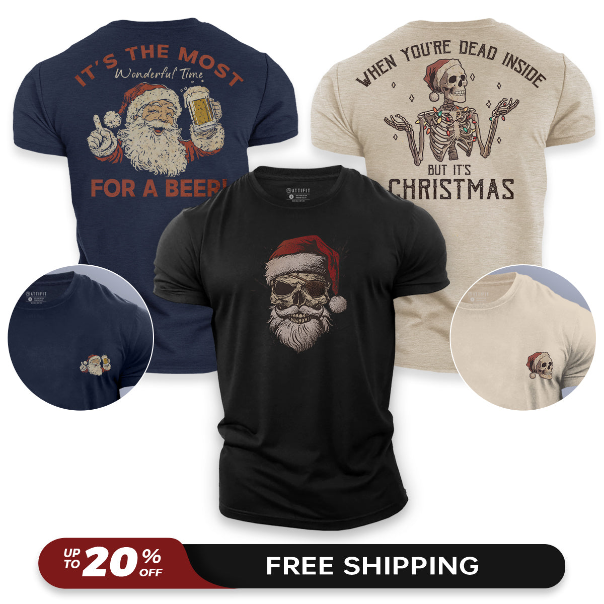 Cool Santa 3-Pack - Cotton T-Shirts