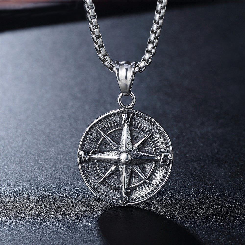 Compass Titanium Steel Necklace