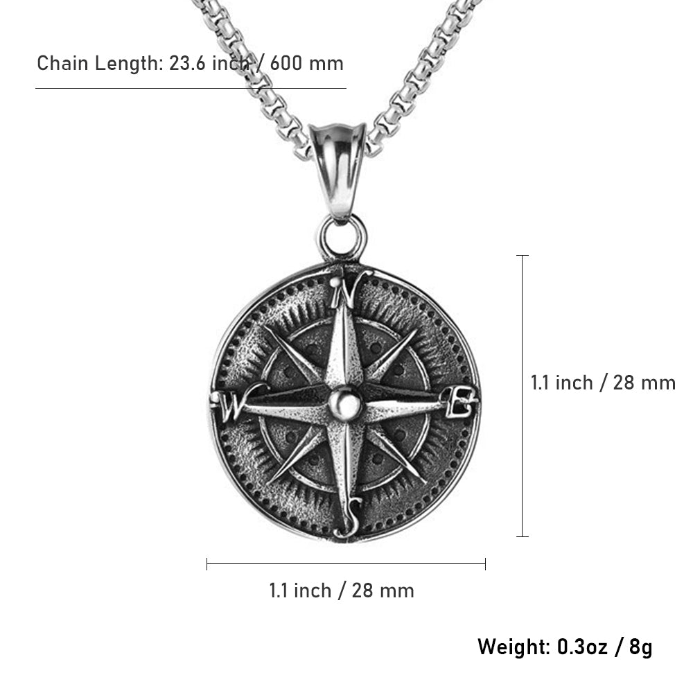 Compass Titanium Steel Necklace