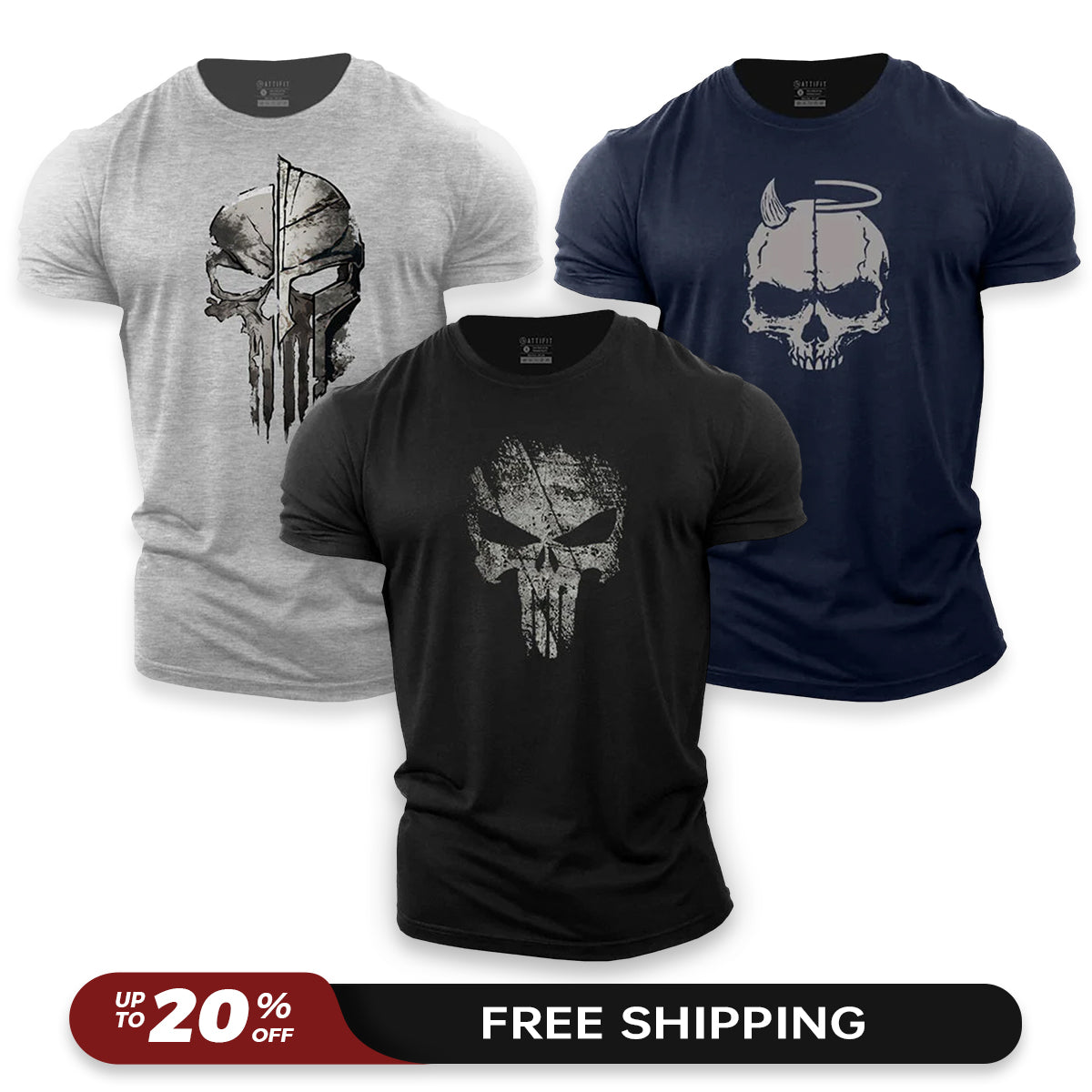 Warrior Skull 3-Pack - Cotton T-Shirts