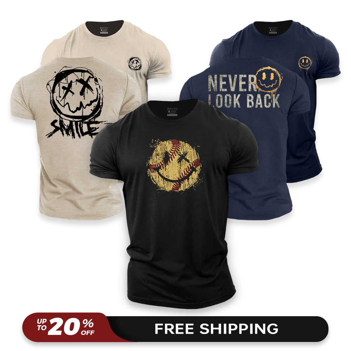 Retro Smiley 3-Pack - Cotton T-Shirts