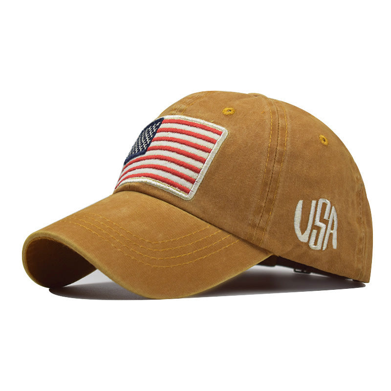 Embroidered American Flag Hat with Cotton Distressed Hat
