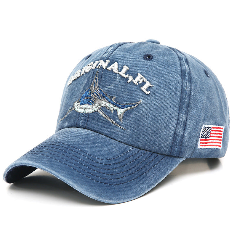 New Washed Embroidered Shark Baseball Cap