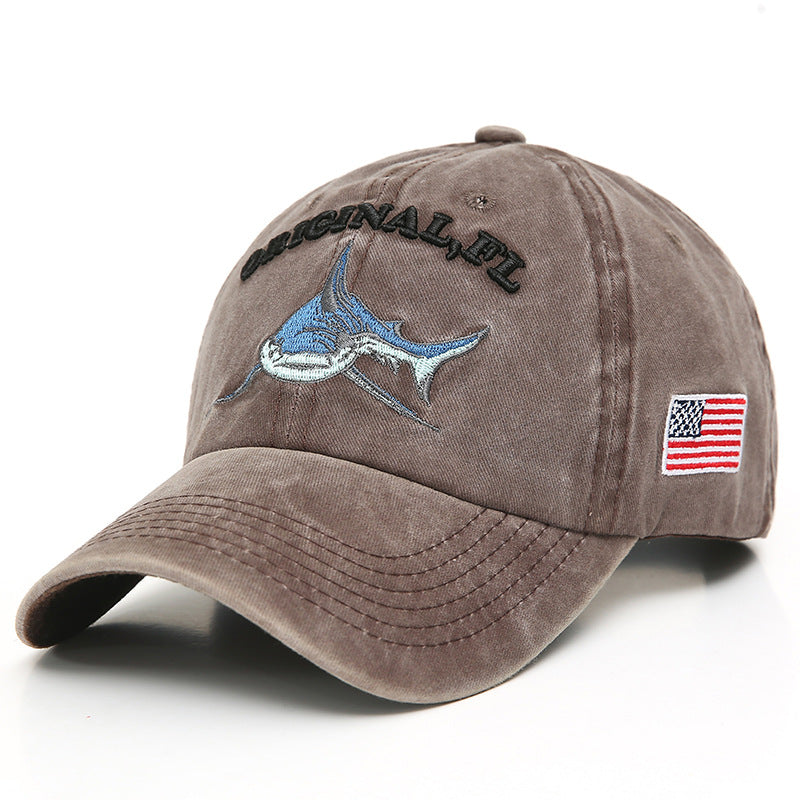 New Washed Embroidered Shark Baseball Cap