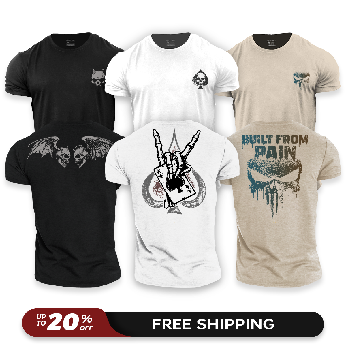 Retro Skull 3-Pack - Cotton T-Shirts