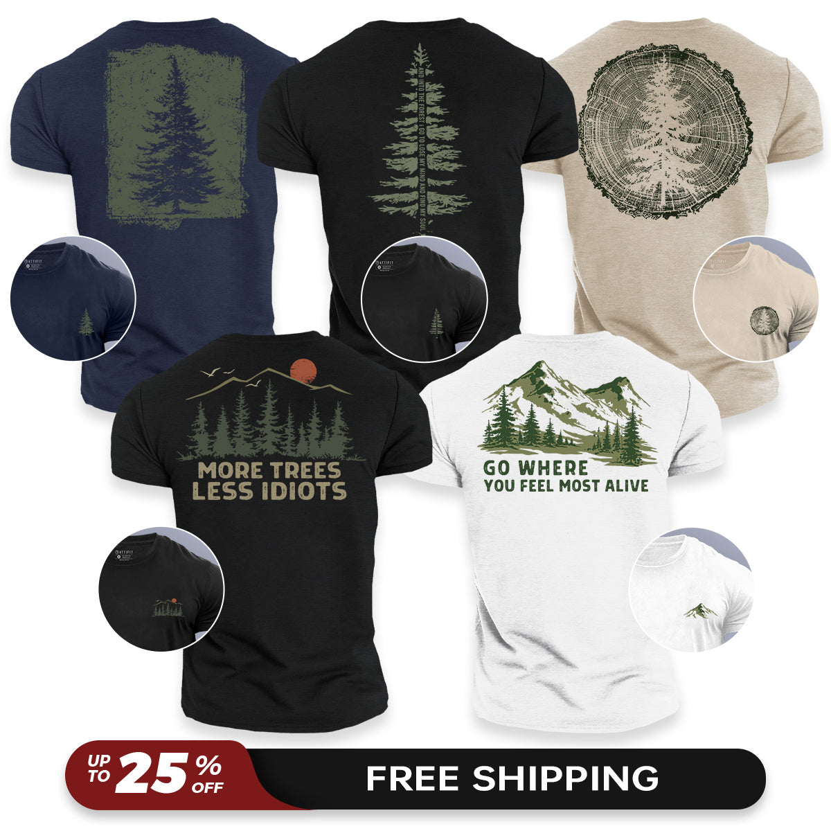 Pine Tree 5-Pack - Cotton T-Shirts