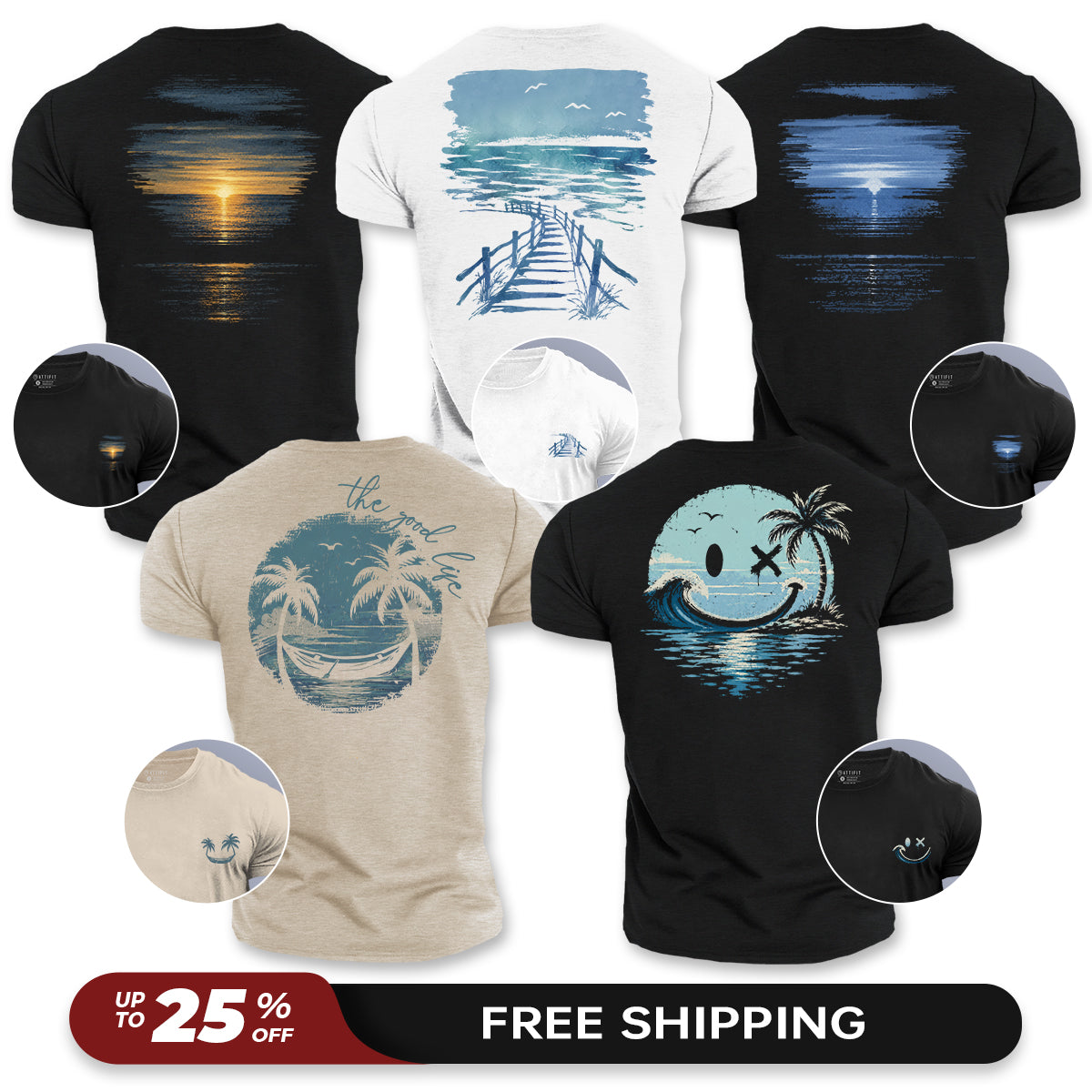 Shoreline Vibes 5-Pack - Cotton T-Shirts
