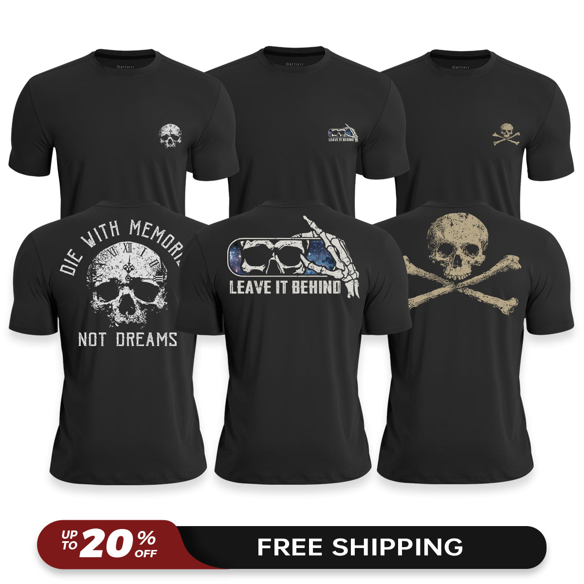Skull Spirit 3-Pack - Athletic Quick-Dry T-Shirts