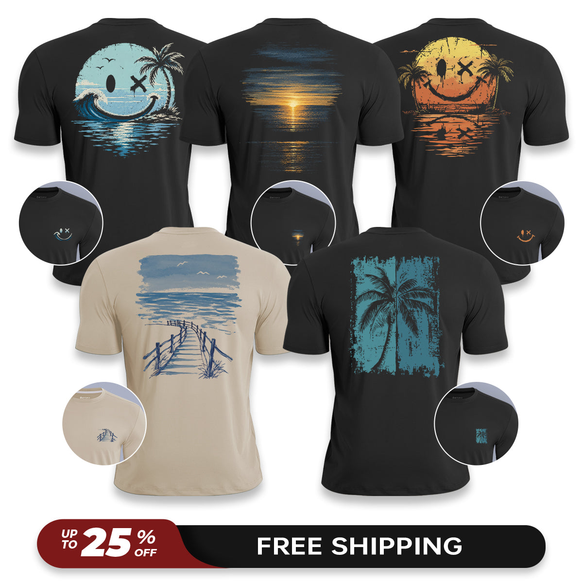 Shoreline Vibes 5-Pack - Quick-Dry T-Shirts