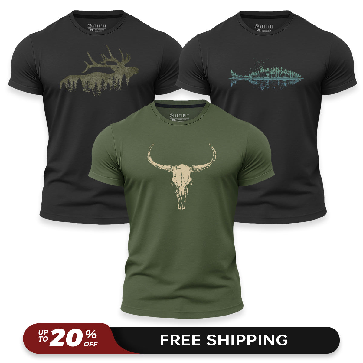 Wild Nature 3-Pack - Athletic Quick-Dry T-Shirts