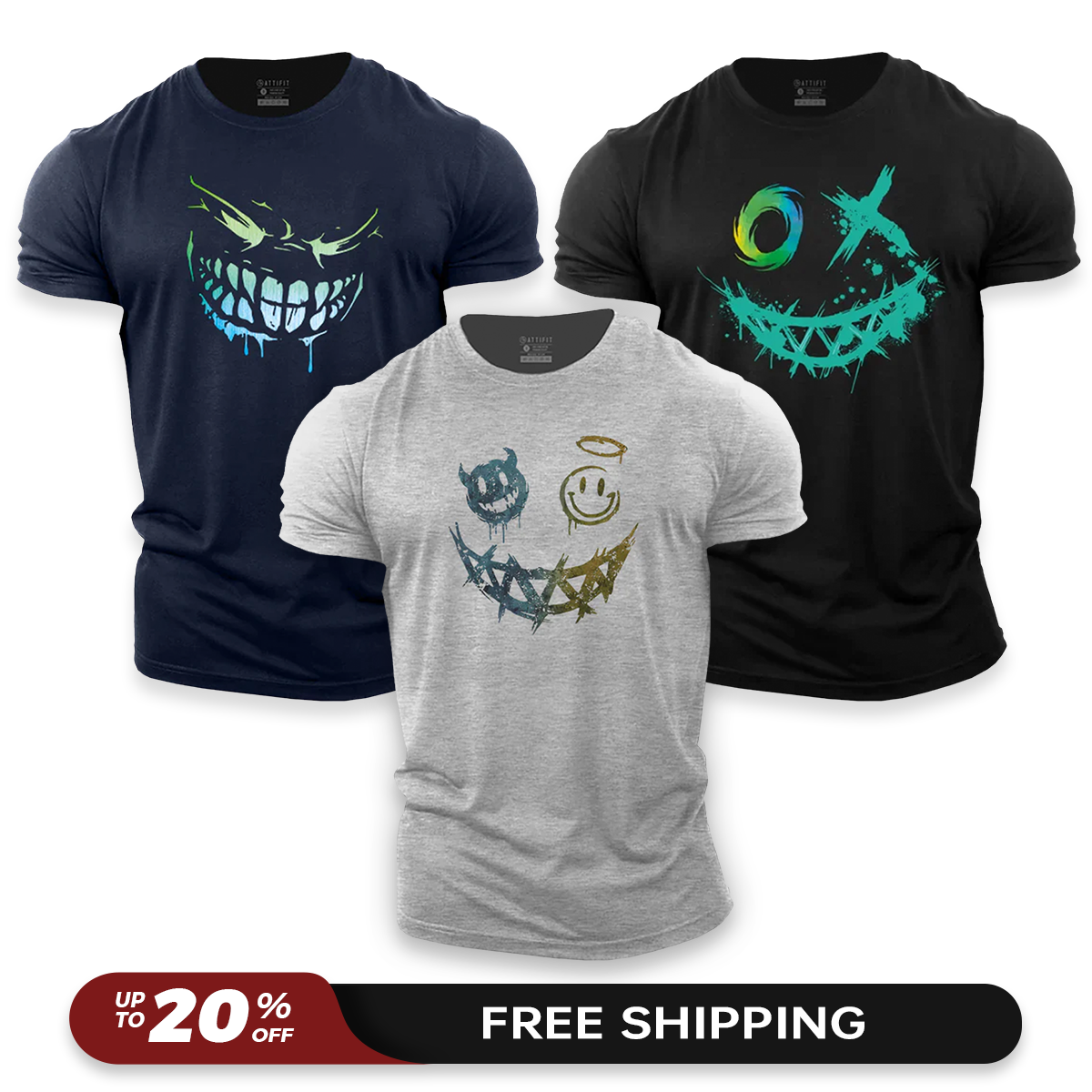 Bold Smiley 3-Pack - Cotton T-Shirts