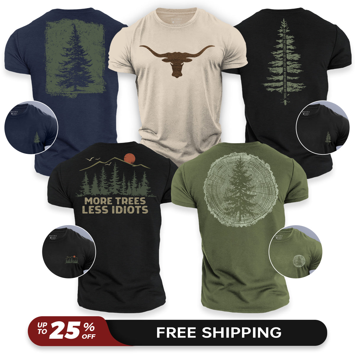 Forest Vibes 5-Pack - Cotton T-Shirts