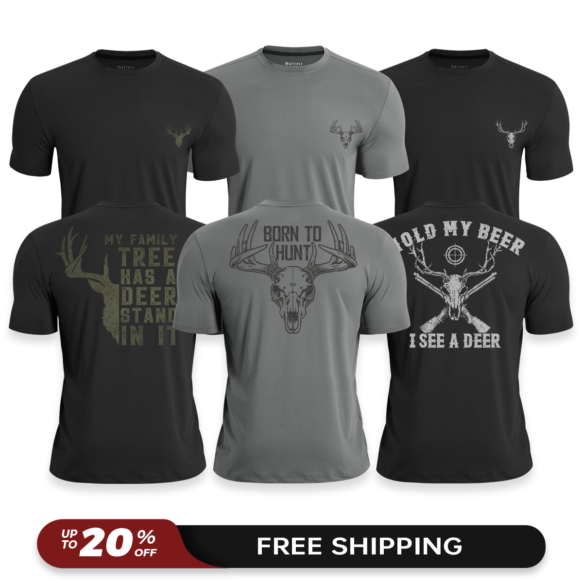 Born To Hunt 3-Pack - Athletic Quick-Dry T-Shirts