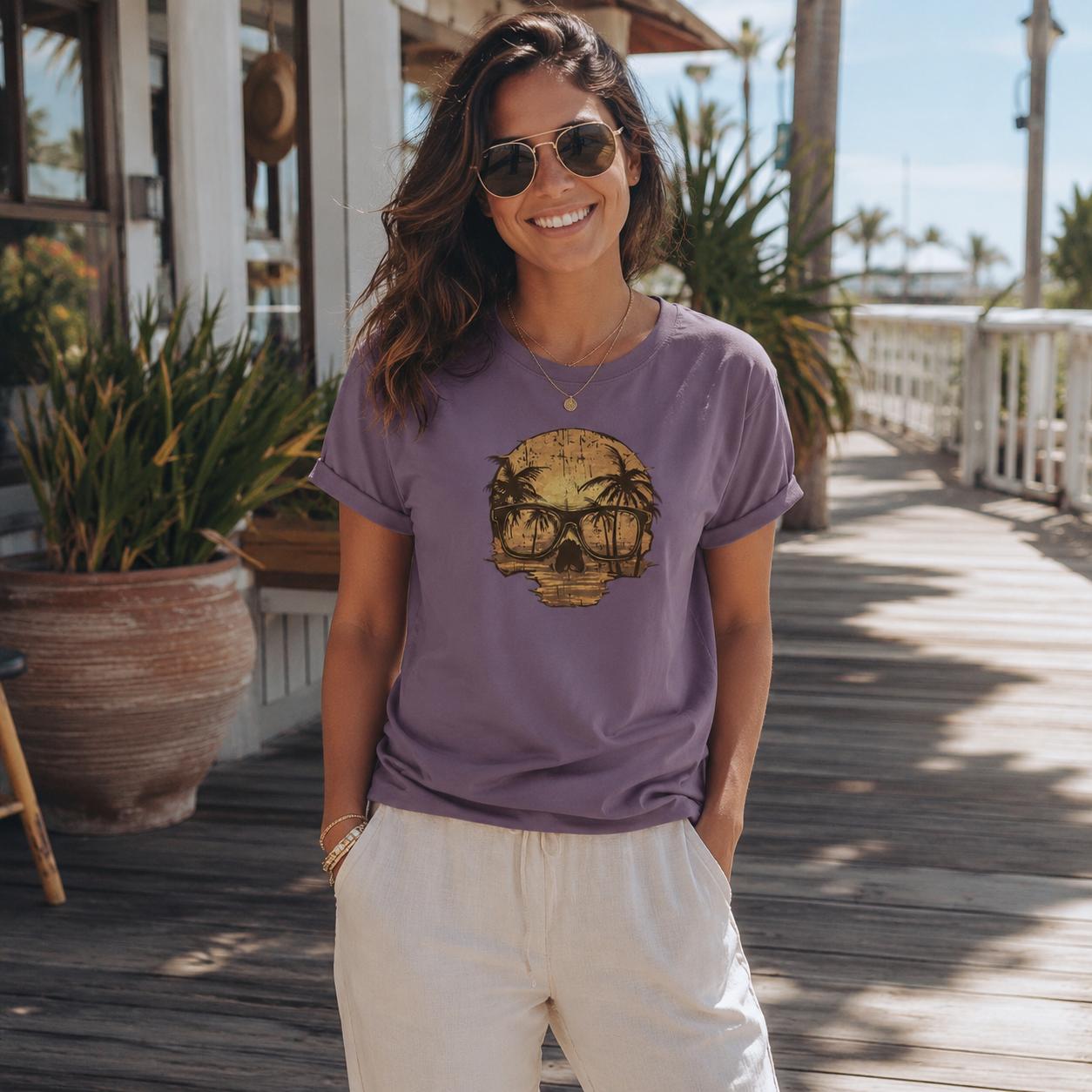 Sunset Skull Women's Cotton T-Shirt
