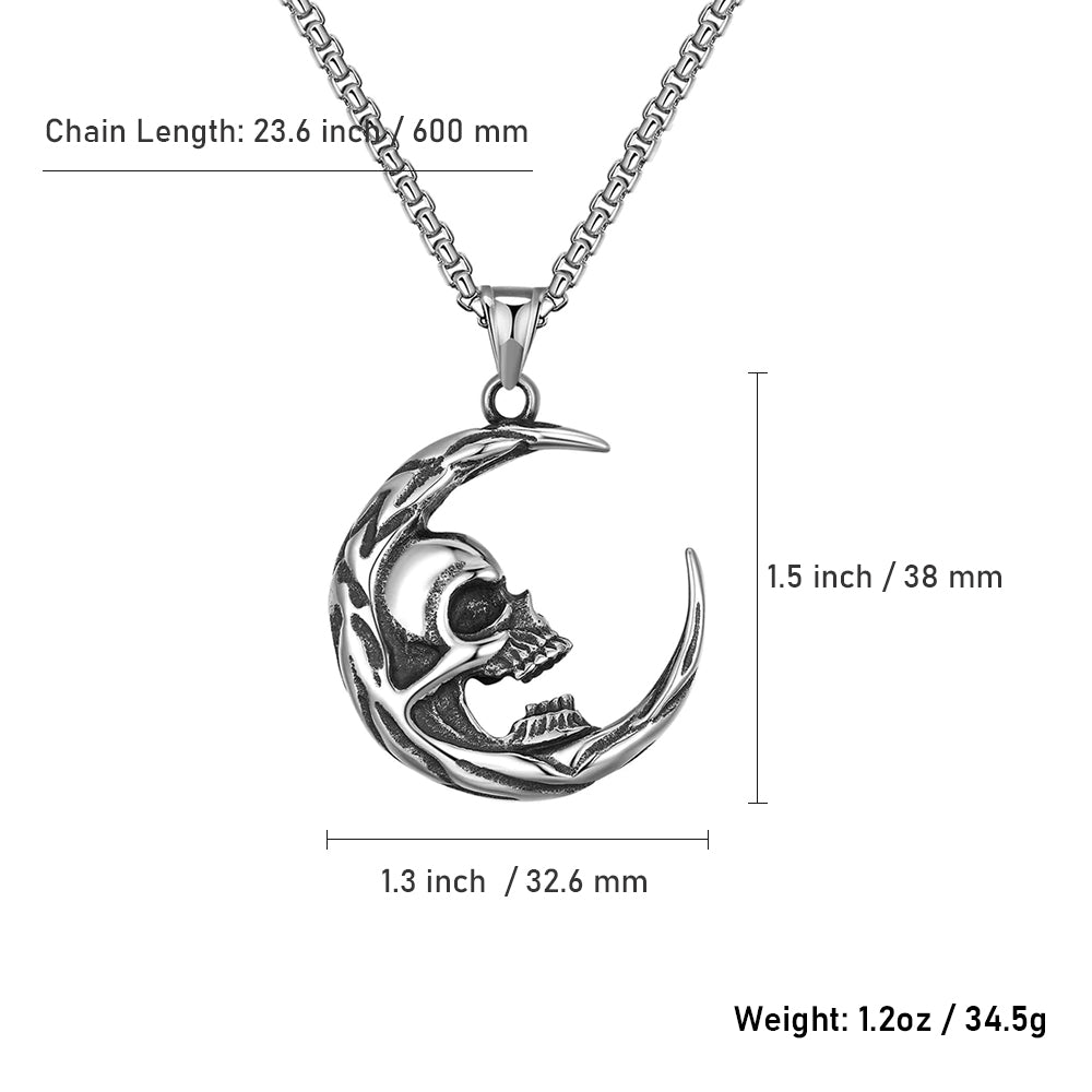 Crescent Skull Titanium Steel Necklace