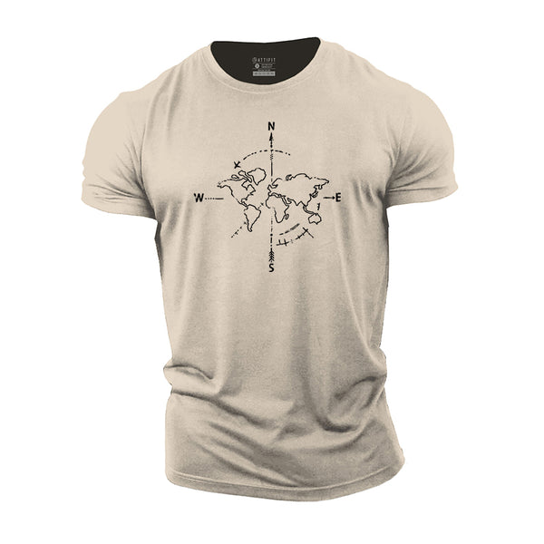 Simple Compass Map Cotton T-Shirts