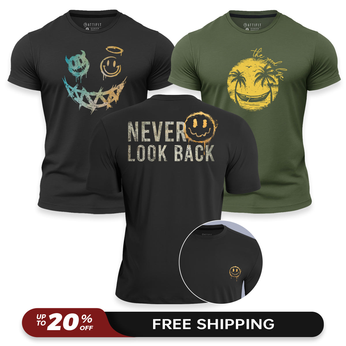 Smiley Spirit 3-Pack - Athletic Quick-Dry T-Shirts