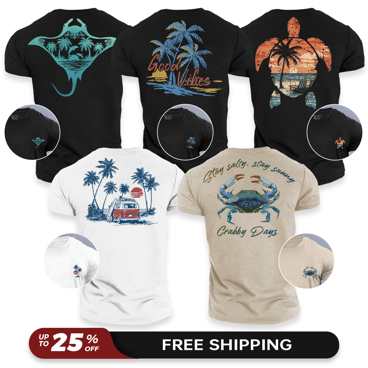 Salty Vibes 5-Pack - Cotton T-Shirts