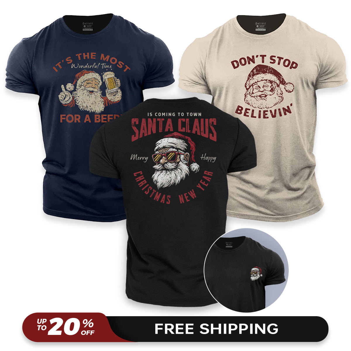 Jolly Santa 3-Pack - Cotton T-Shirts