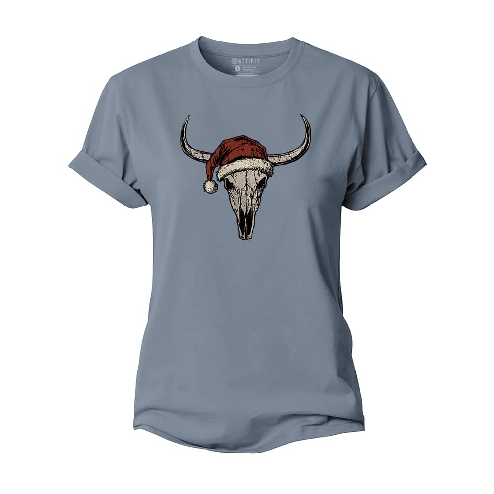 Christmas Bull Skull Women's Cotton T-Shirt