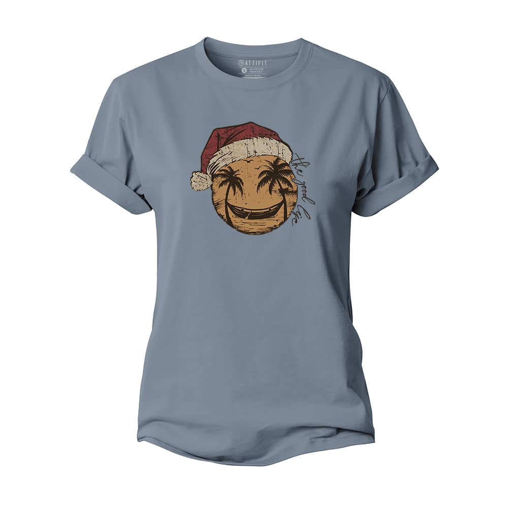 Christmas Smiley Palm Tree Women's Cotton T-Shirt