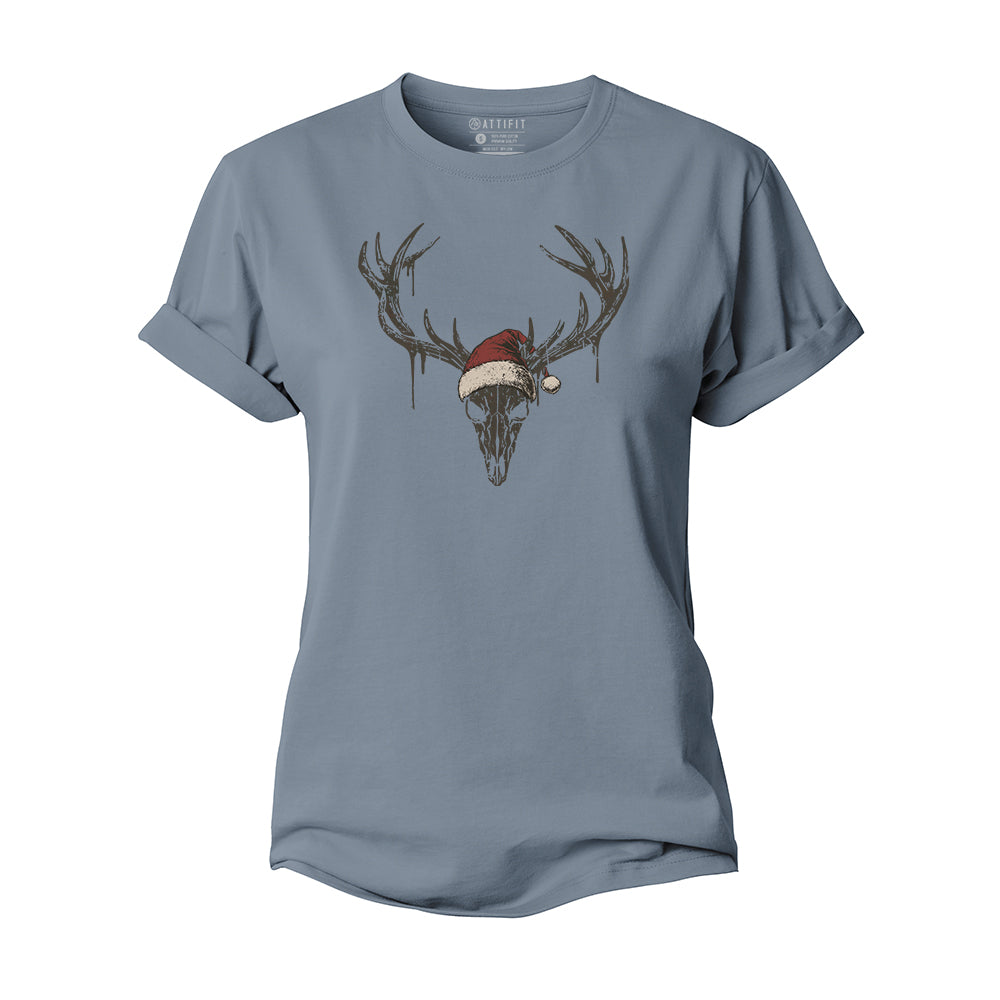 Christmas Elk Skull Women's Cotton T-Shirt