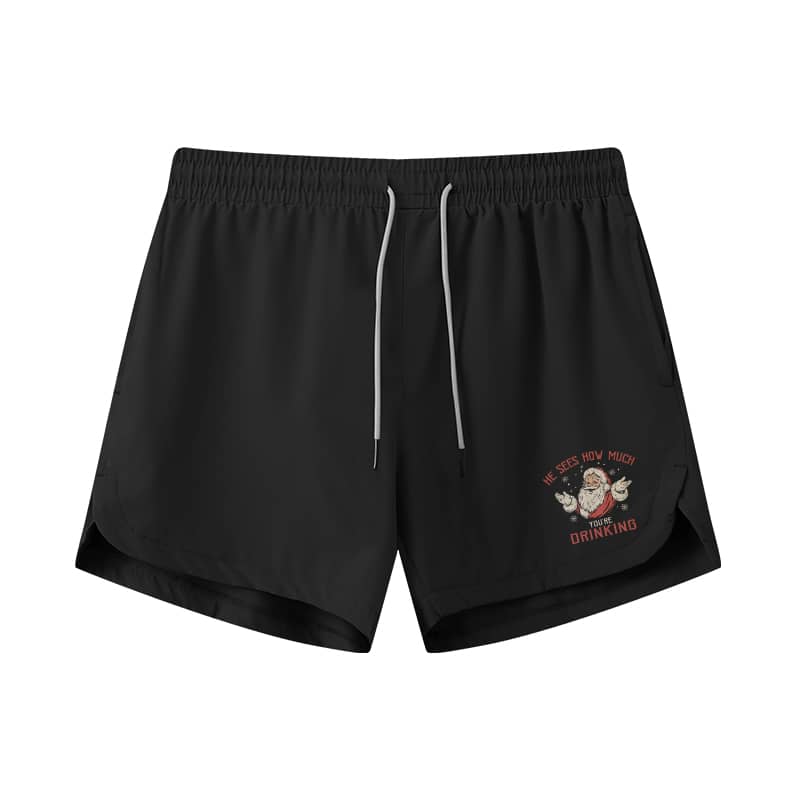Santa Sees You Athletic Quick-Dry Shorts