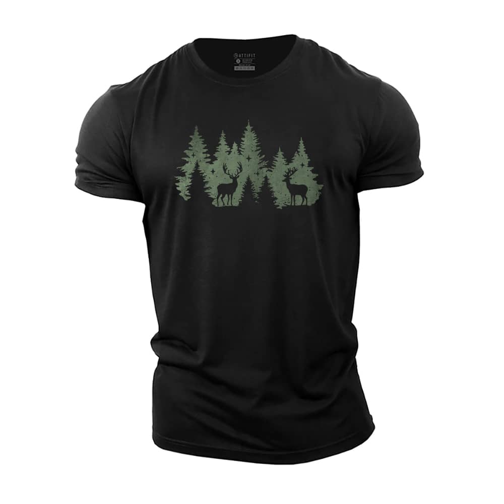 Christmas Forest Deer Cotton T-Shirt