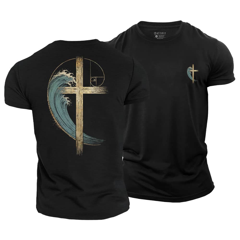Wave Cross Christian Cotton T-Shirt