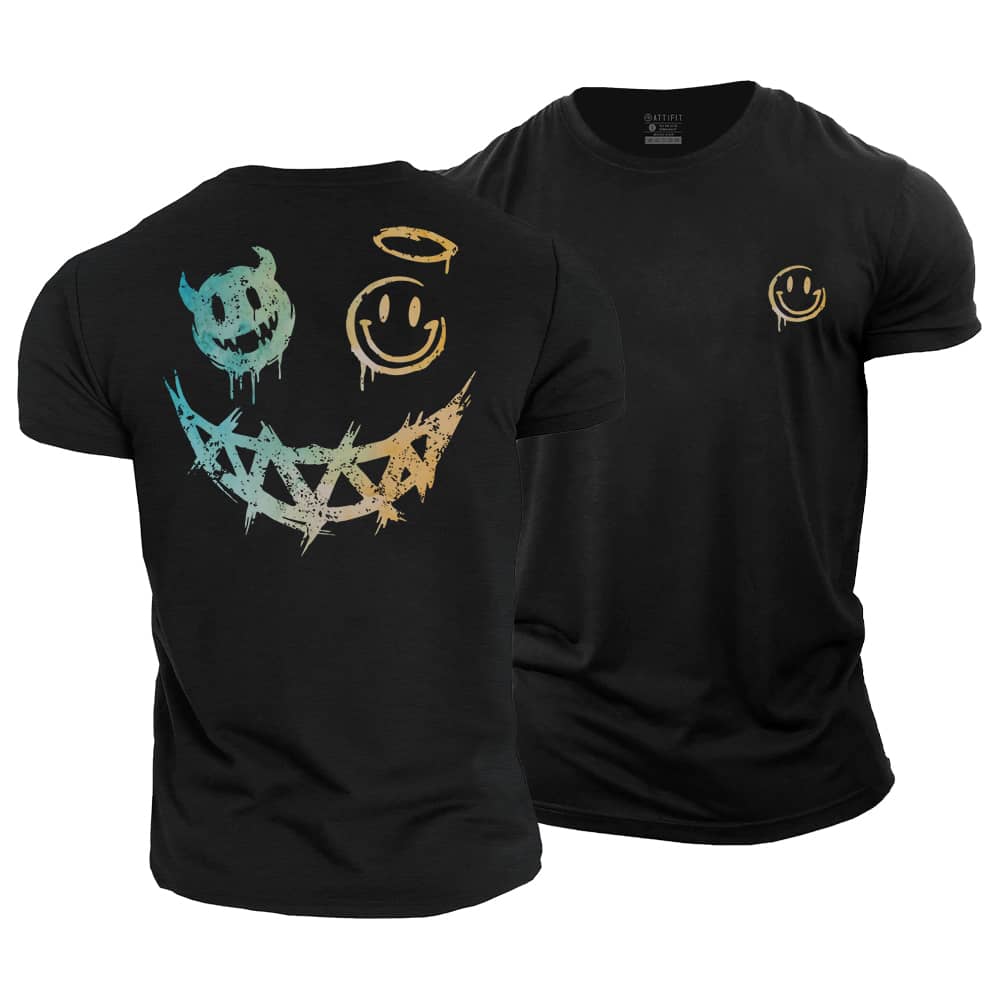 Angel Devil Smiley Cotton T-Shirt