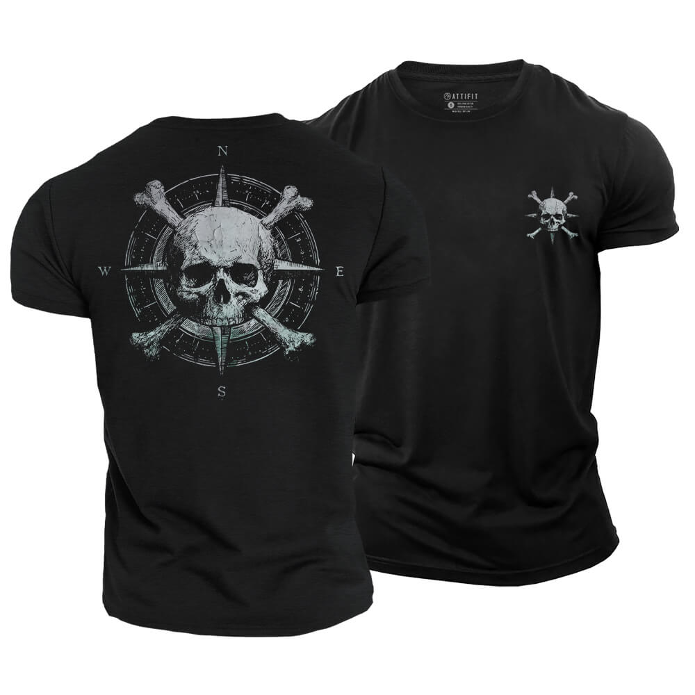 Adventure Compass Skull Cotton T-Shirt