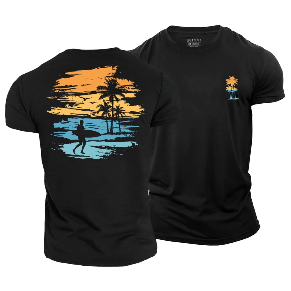 Tropical Surf Sunset Cotton T-Shirt