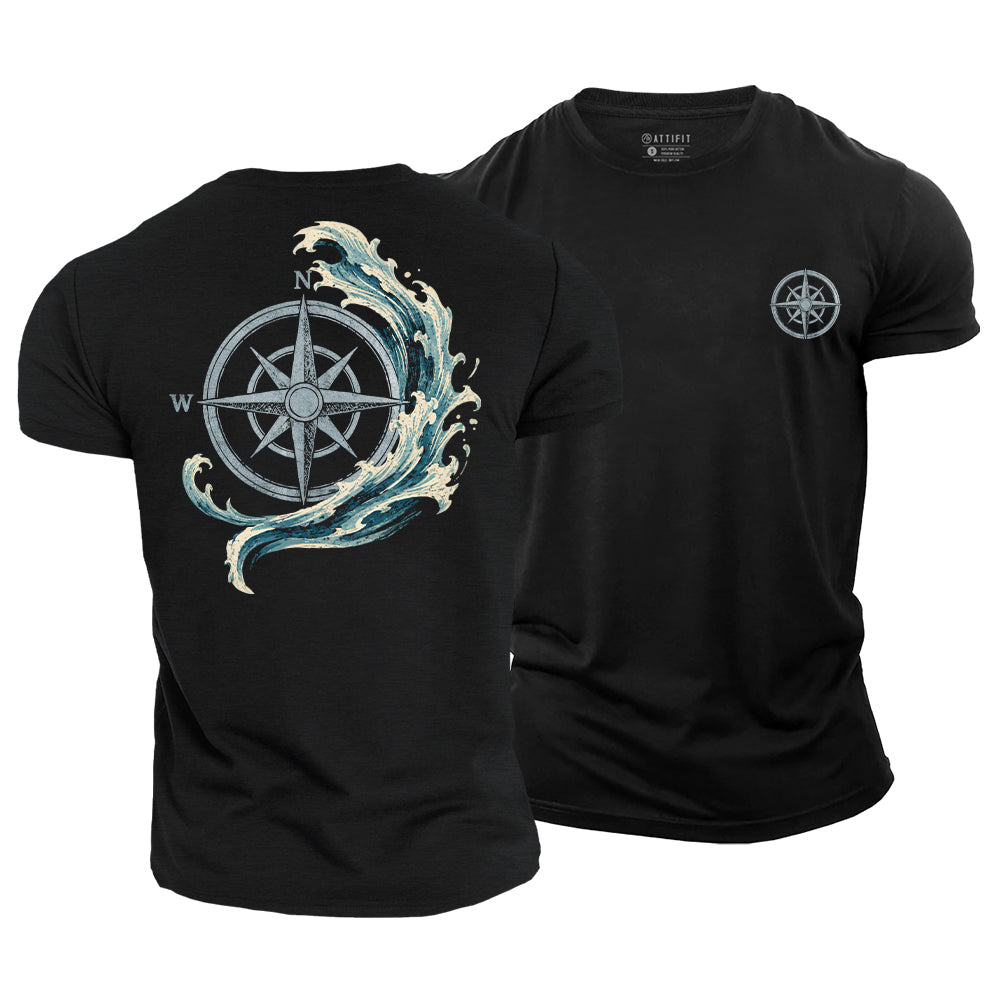 Ocean Wave Compass Cotton T-Shirt
