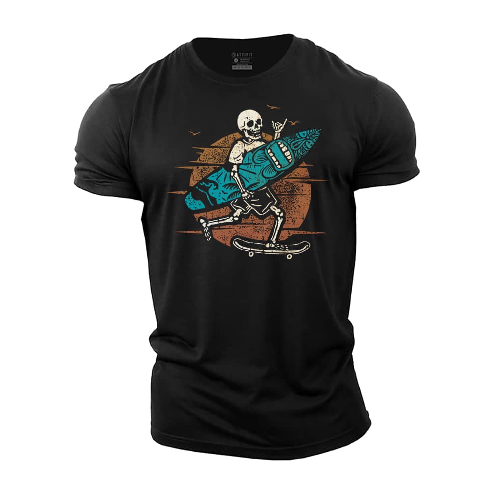 Surfing Skeleton Cotton T-Shirt