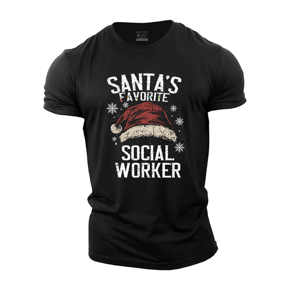 Santa's Favorite Social Worker Cotton T-Shirt