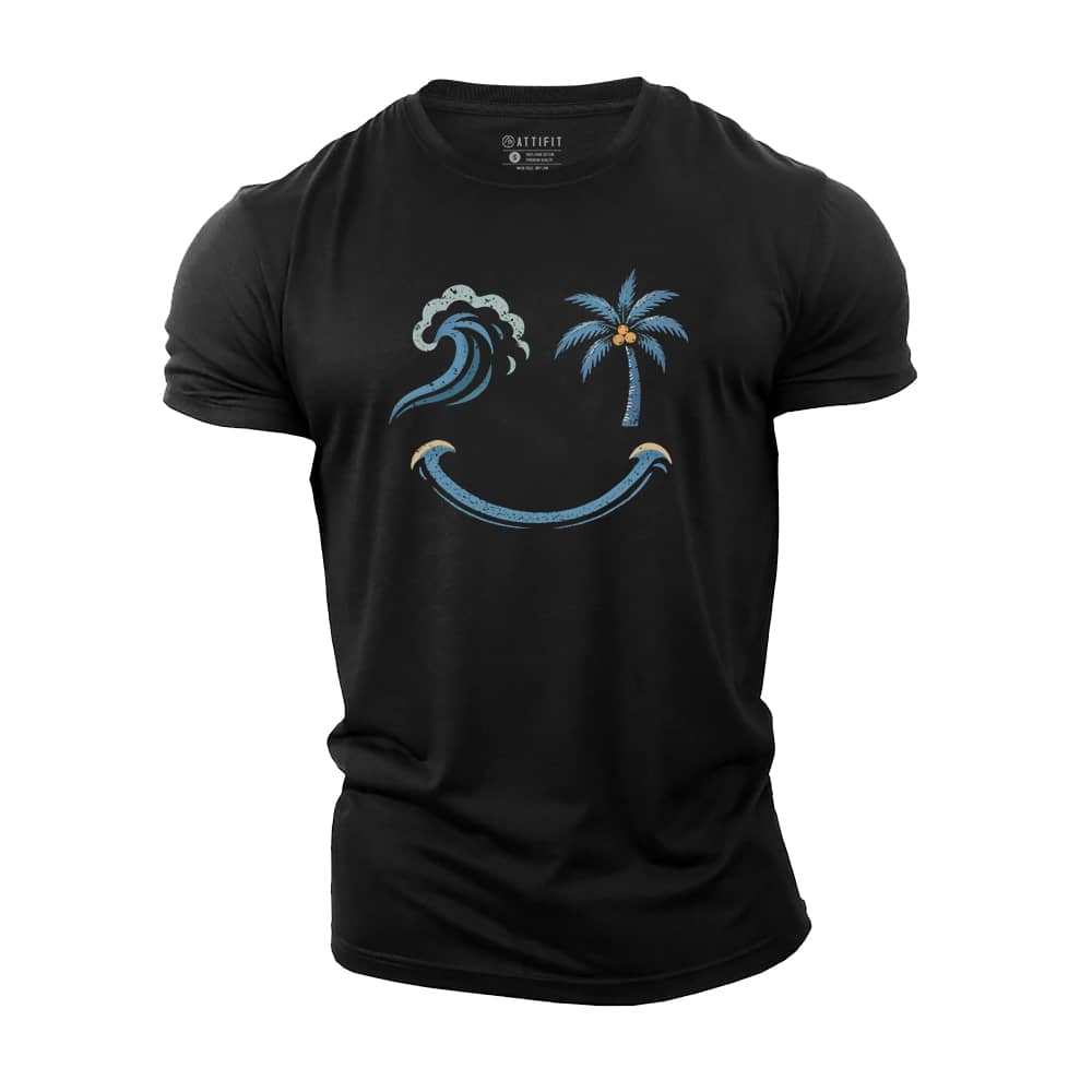 Wave Palm Smiley Cotton T-Shirt