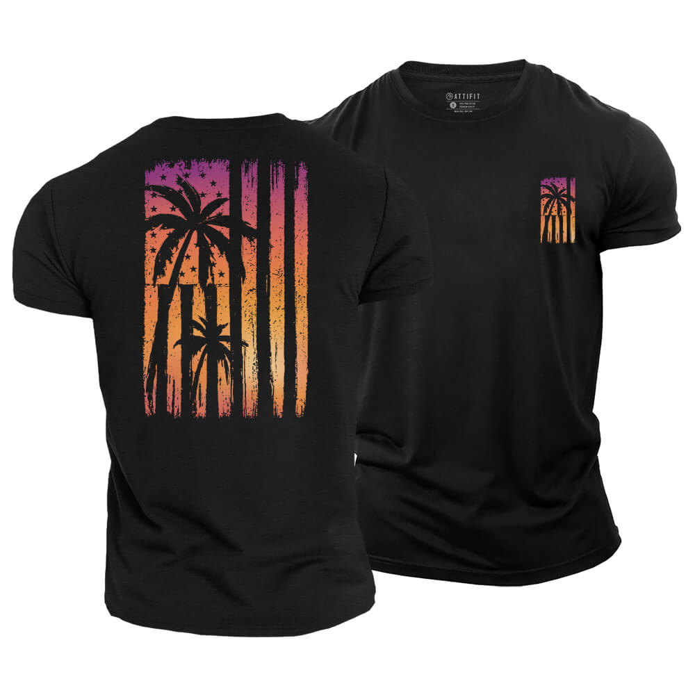 Sunset Palm Flag Cotton T-Shirt