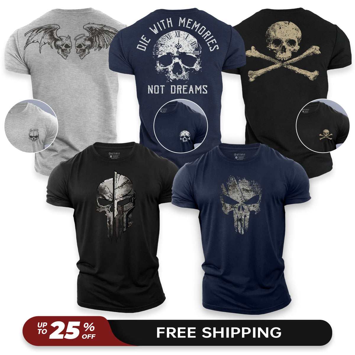 Warrior Skull 5-Pack - Cotton T-Shirts