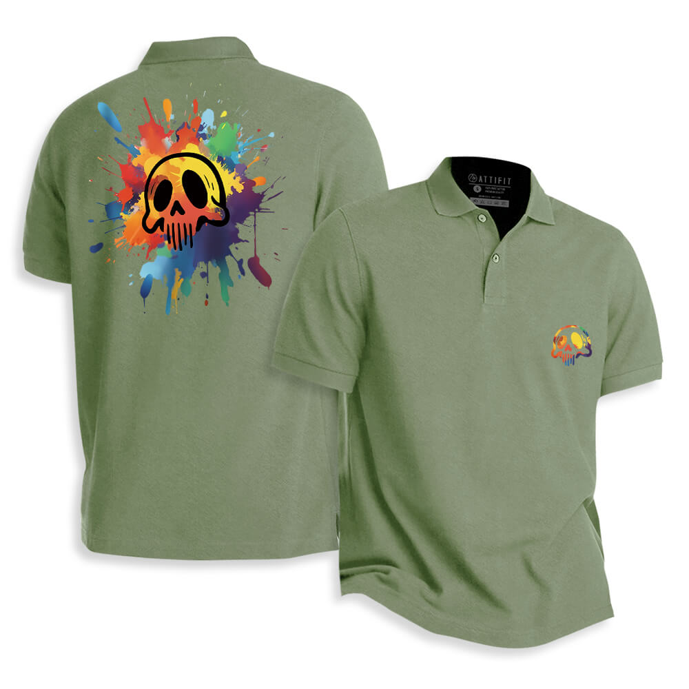 Watercolor Skull Polo Shirt