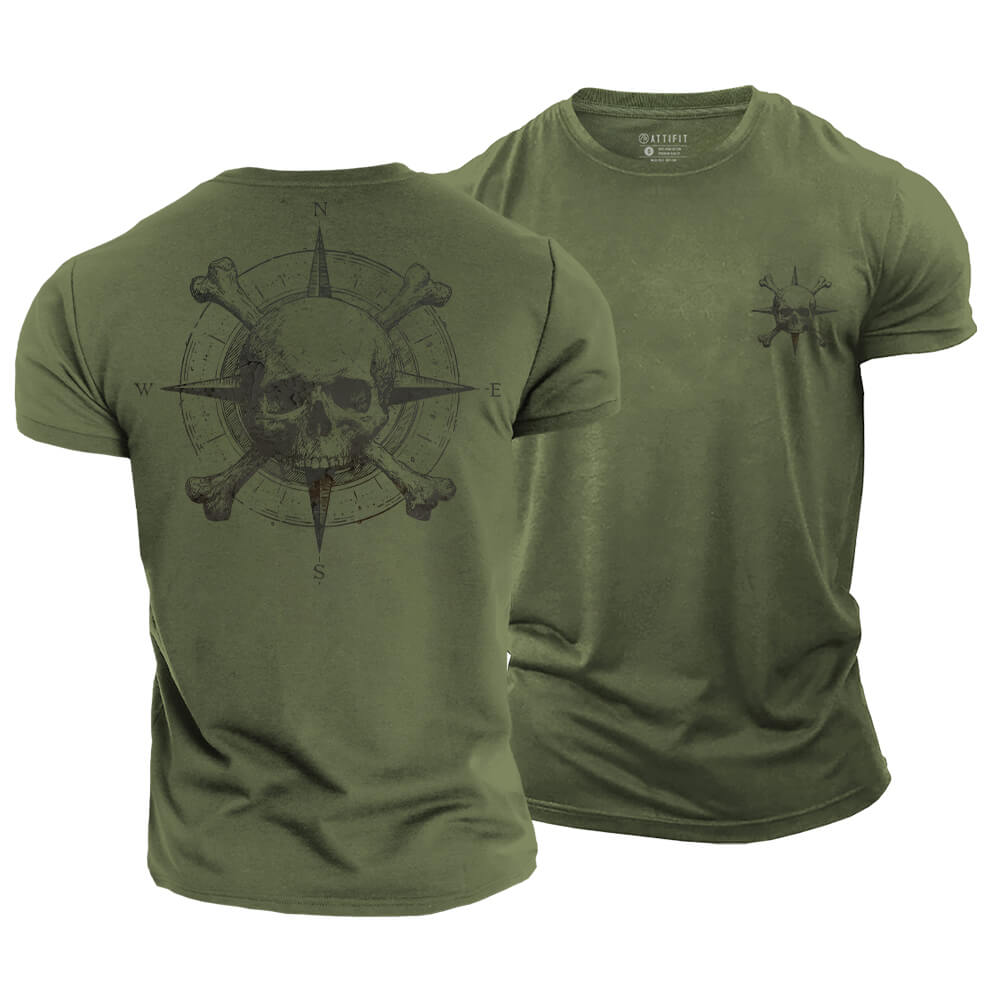 Adventure Compass Skull Cotton T-Shirt