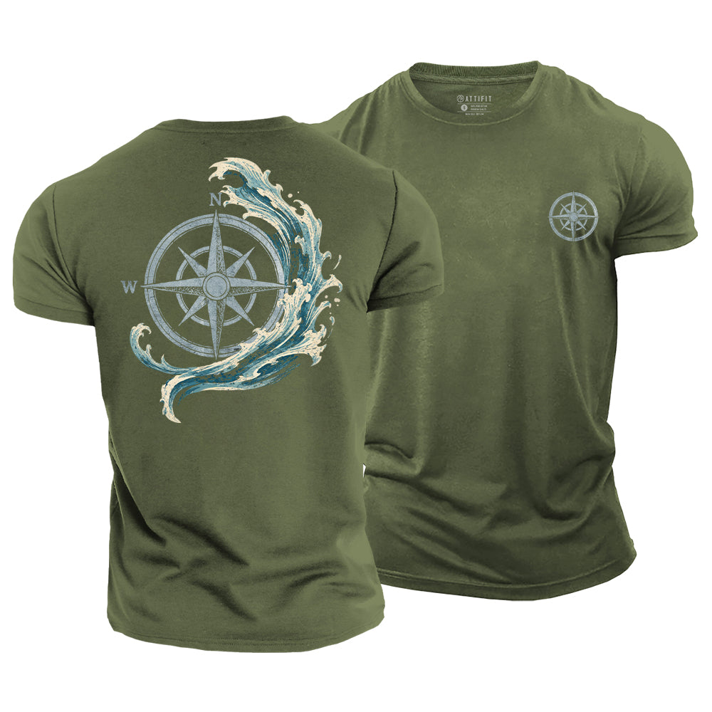 Ocean Wave Compass Cotton T-Shirt