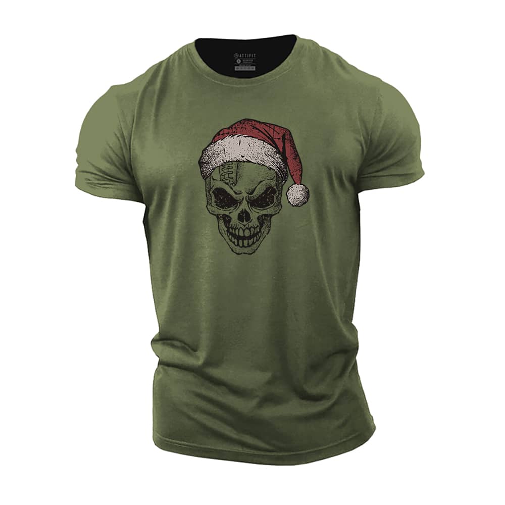 Christmas Football Skull Cotton T-Shirt