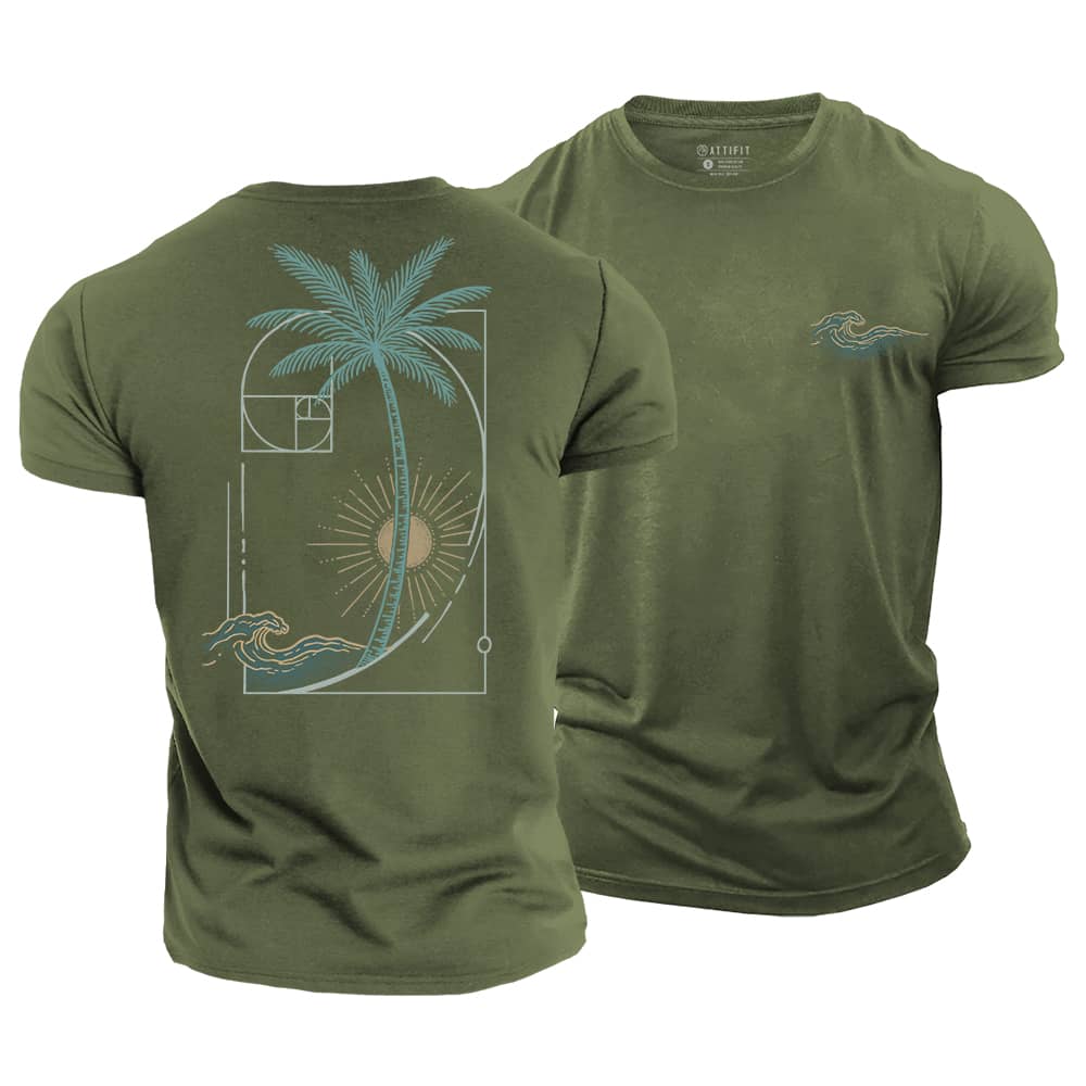 Fibonacci Sunset Wave Cotton T-Shirt