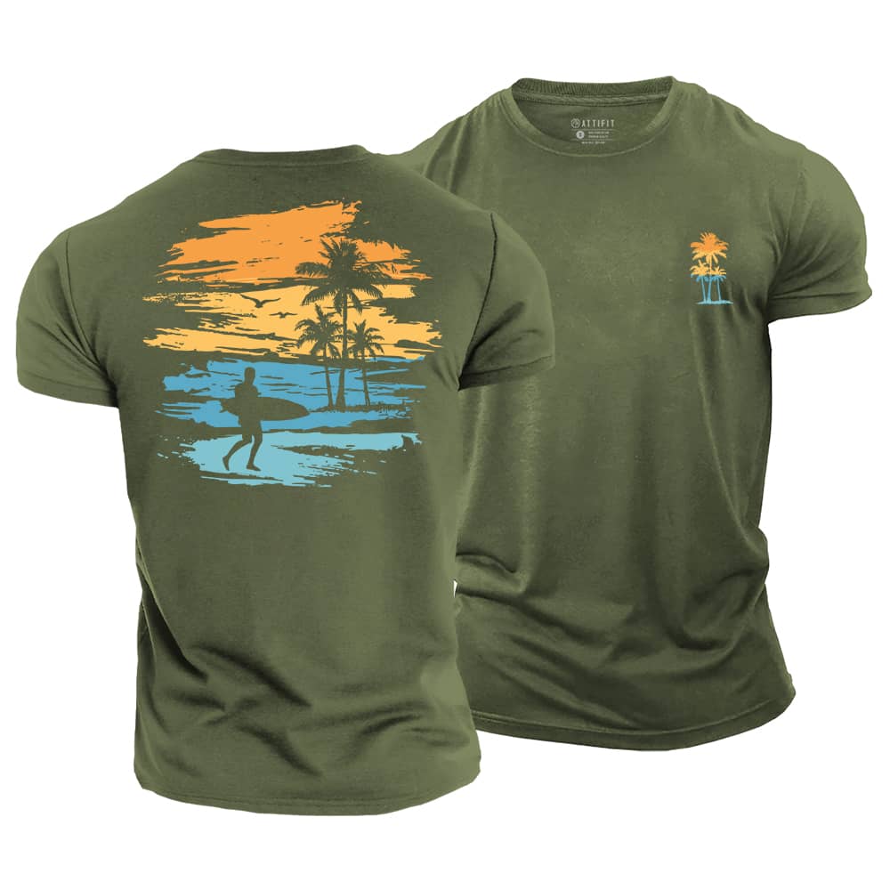Tropical Surf Sunset Cotton T-Shirt