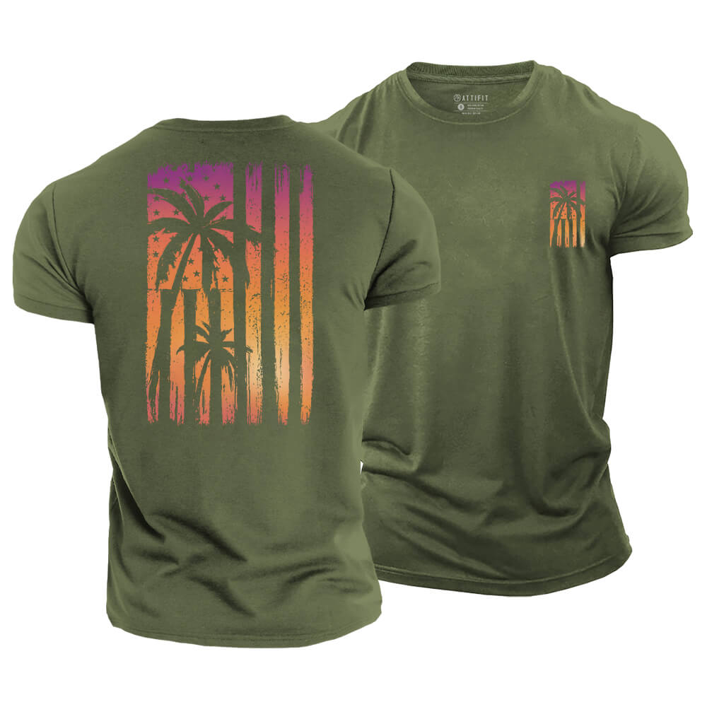 Sunset Palm Flag Cotton T-Shirt