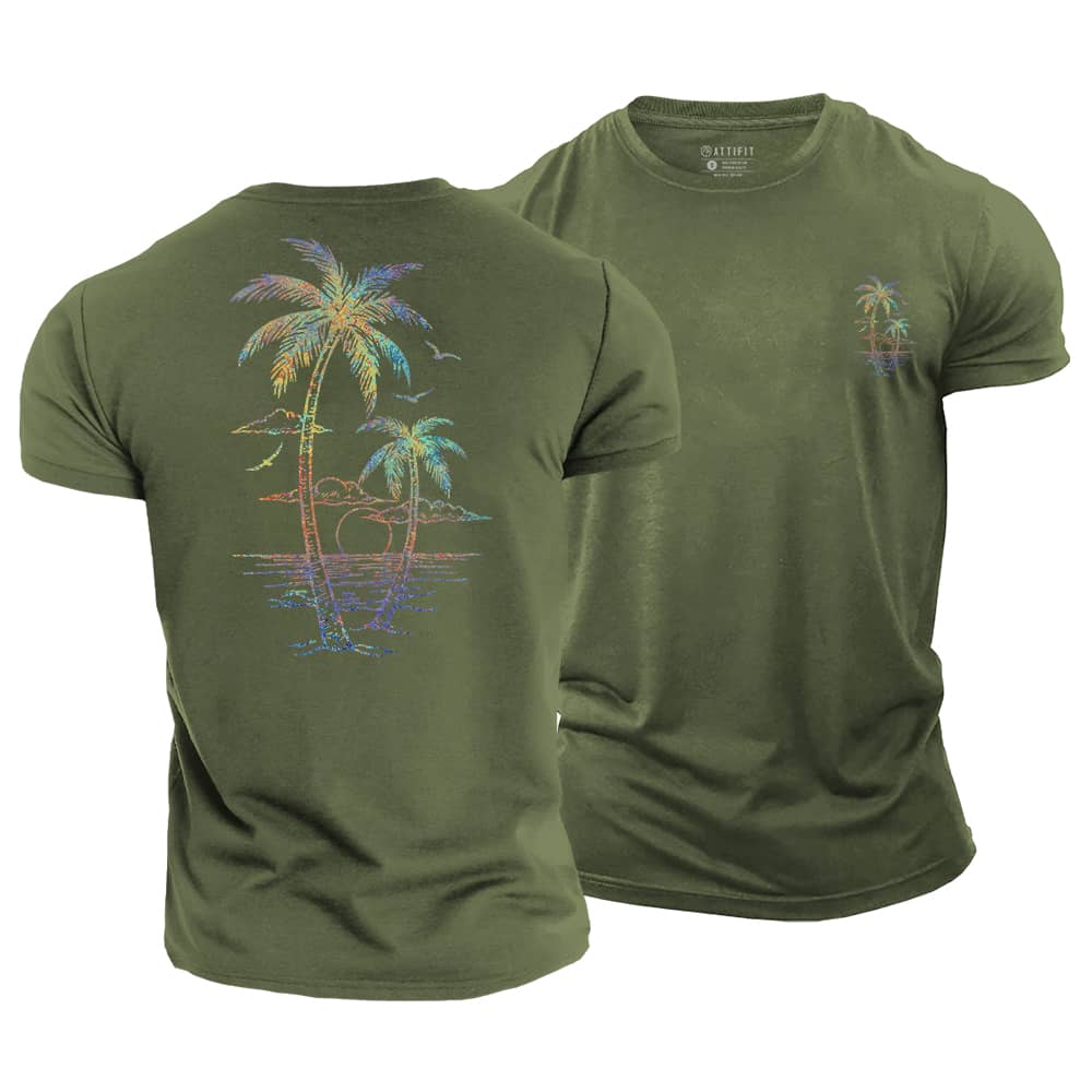 Vibrant Palm Scene Cotton T-Shirt