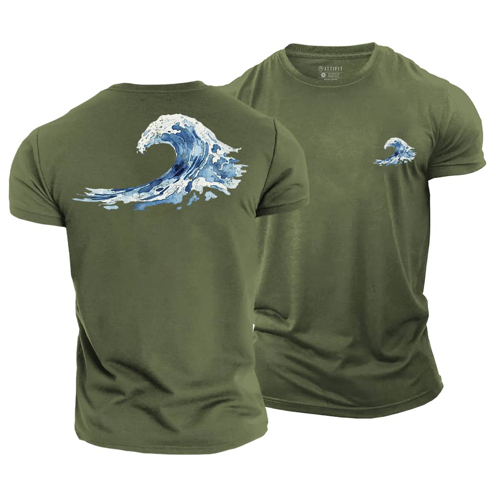 Watercolor Ocean Waves Cotton T-Shirt