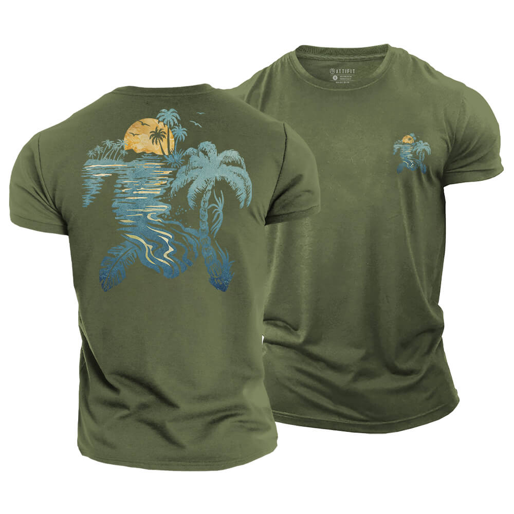 Turtle Palm Reflection Cotton T-Shirt