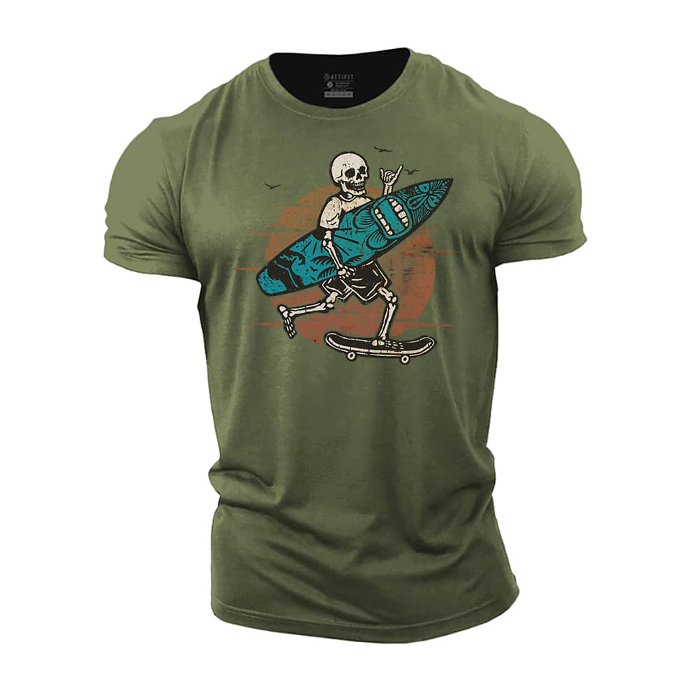 Surfing Skeleton Cotton T-Shirt